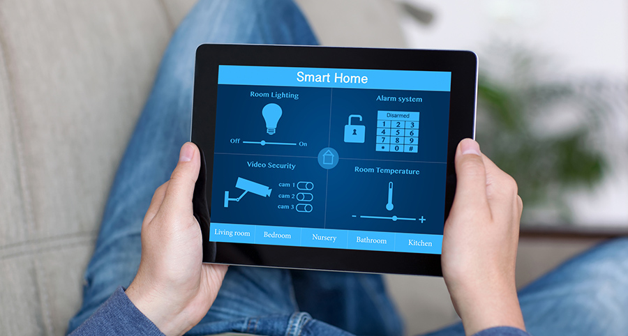 The ability to access and control security components from a mobile device is one of the top smart home trends in State College. Close-up of smart home security app.